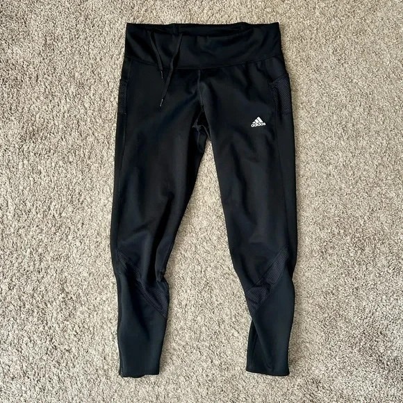 adidas Pants - Adidas I Black AEROREADY Running Leggings I Size L I Cropped Mesh Zip Pockets